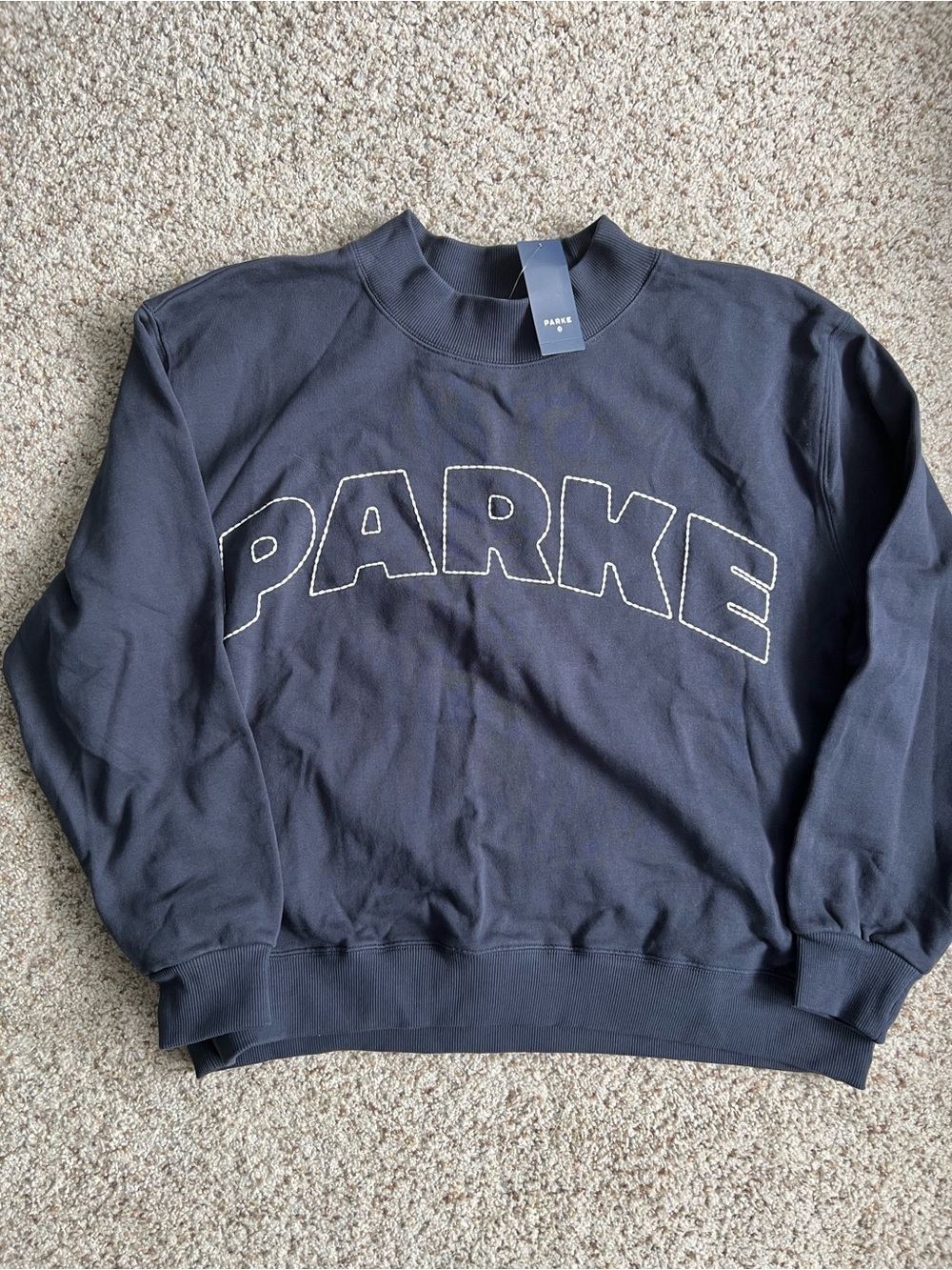 Parke Target collab mock neck Navy Embroidered Sweatshirt. NWT